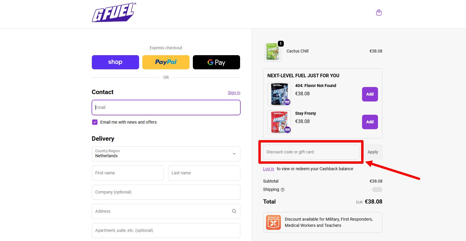 “How to apply a G FUEL promo code”